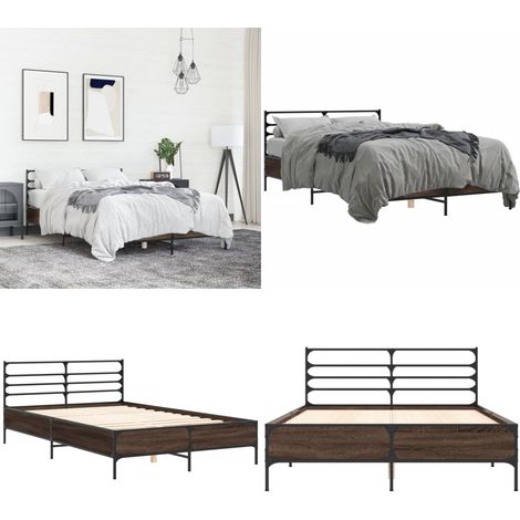 Bettgestell Braun Eichen-Optik 140x200 cm Holzwerkstoff Metall - Holzbettfassungen - Doppelbett - Bettsystem - Eiche Optik - Massivholzbette - Home & Living (1/5)