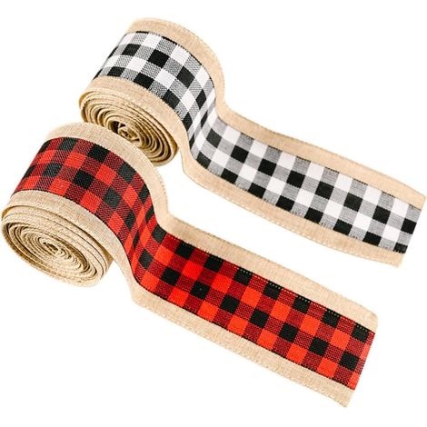 CCYKXA 2-teiliges Weihnachtsband-Set zum Einpacken von Geschenken, Leinenimitat, vielseitig verwendbare Dekobänder für Schleifen und Partys (1/5)
