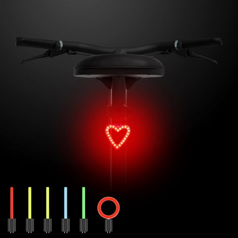 Bicycle Rear Light,  Rechargeable LED Bicycle Tail Lights,  7 Lighting Modes,  Tail Lights with 3 Shapes - Heart,  Ring and Strip,  IP63 Waterproof,  Cute Bicycle Accessories (1/5)