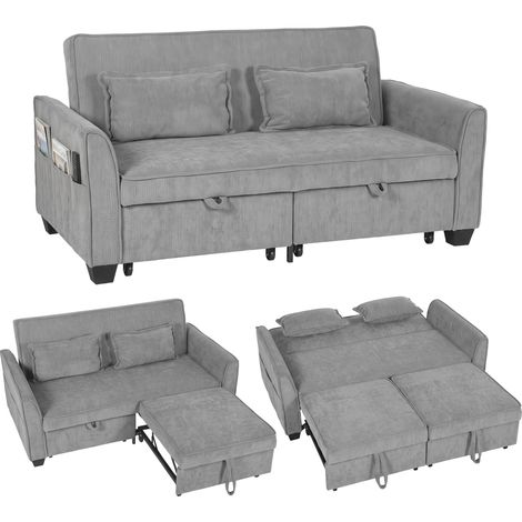 HOMCOM sofá cama 2 plazas 4 en 1, de chenilla con 2 módulos extraíbles independientes, respaldo ajustable 3 niveles, 2 cojines, 6 bolsillos, gris (1/5)