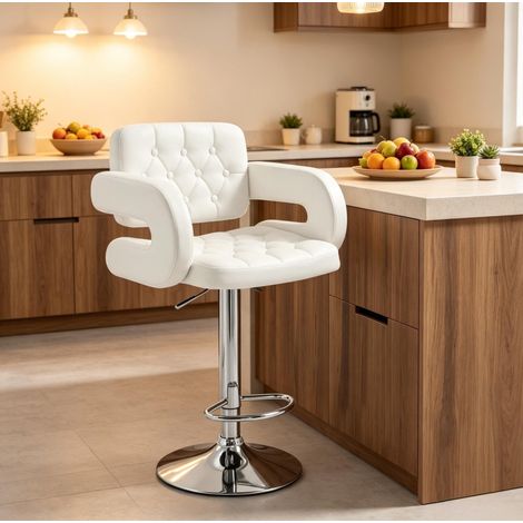 Tabouret de bar réglable 61x50x93-113 cm en métal blanc, moderne pour cuisine FloraGrace (1/5)