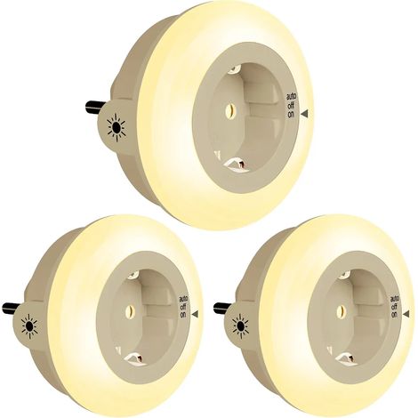 Veilleuse prise capteur jour nuit 3pcs LED blanc chaud 2700K jardin terrasse extérieur (1/5)