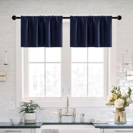 Waterproof kitchen valance with 40cm rod cover for small entry doors and windows, set of 2 - Blue