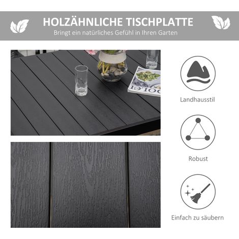 Table de jardin aluminium 6 personnes, table à manger noire 140x90x74 cm, mobilier extérieur salon, plastique facile d'entretien (1/4)