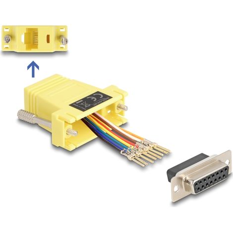 Delock D-Sub hembra de 15 pines a RJ45 hembra, kit de montaje amarillo