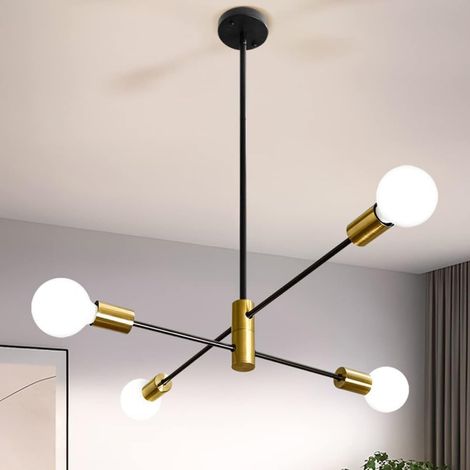 Lustre Plafonnier Vintage, 4 Lumières E27 Lustre Industriel,Moderne Suspension Luminaire Rétro en Métal Lampe de Plafond pour Salon, Chambre, Cuisine, Bar (4 Lampes) (1/5)