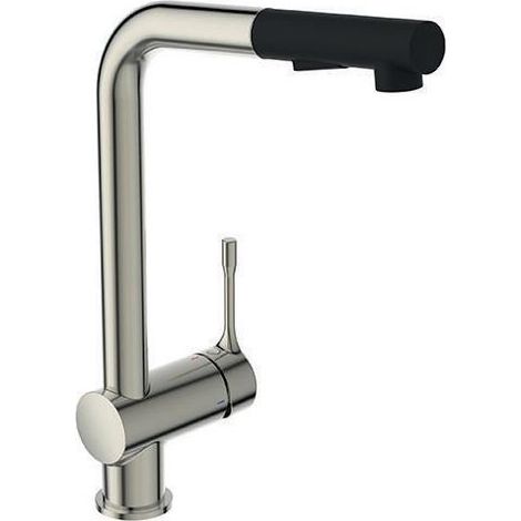 Ideal Standard CeraLook Küchenarmatur BC178GN Edelstahloptik, mit hohem Auslauf und herausziehbarer Handbrause, Ausladung 225 mm (1/3)
