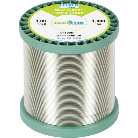 Felder ISO-Core "Ultra-Clear" Sn100Ni+ Lötzinn, bleifrei Spule Sn99,25Cu0,7Ni0,05 1.000 kg 1 mm