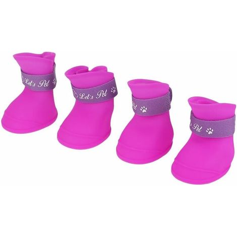 4Pcs Dog Shoes Silicone Boots Waterproof Anti-slip Protective Rain Shoes for Small Animal Dog (XL / Black) (1/5)