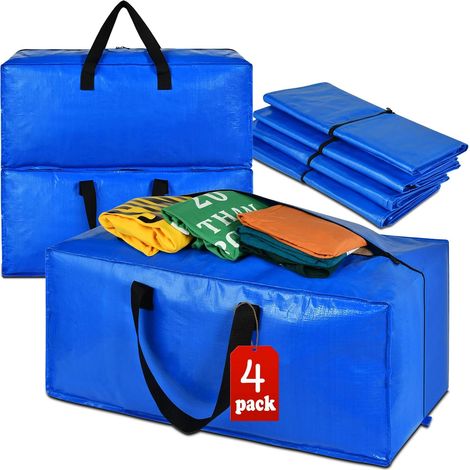 4 Sacs de déménagement, Sac de rangement bleu, Fermeture éclair, Bretelles sac à dos, Pour vêtements et couvertures (1/5)