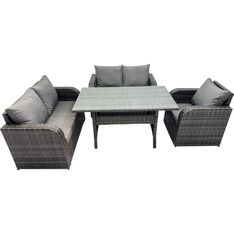 Fimous Gris foncé Ensemble de meubles de jardin en rotin  avec Table à manger rectangulaire 5 places (1/5)