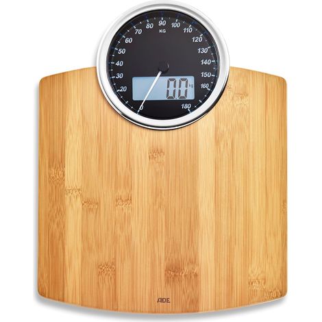 Balance Pese personne numérique avec affichage analogique grand écran résultats très précis jusqu'à 180 kg surface de pesée en véritable bois de bambou (1/5)