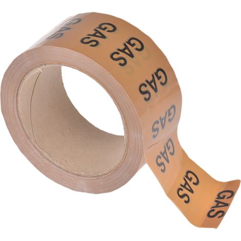 Ruban de marquage pour tuyaux Beige, Texte: Gas PP, Vinyle, largeur 50mm x Longueur 33m ( Prix pour Bobine de 33 Mètres )