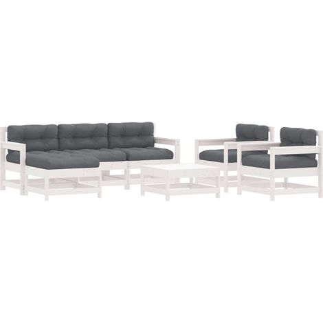 Maison Exclusive - Set Divani da Giardino 7pz con Cuscini in Legno Massello Bianco