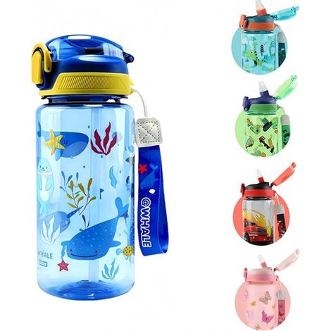 600 ml Kinder Sportflasche, robust, bruchfest, auslaufsicher, leicht zu reinigen, mit Strohhalm, für Schule und Freizeit, Orange (1/5)