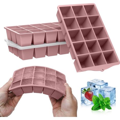 Eiswürfelform Silikon mit Deckel, Rosa, 4 Stück, BPA Frei, Stapelbar (1/5)