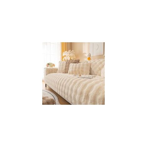 Housse de canapé en cuir antidérapant haut de gamme - fourrure de lapin massante - blanc laiteux - 70180 cm (diamètre intérieur) (1/5)