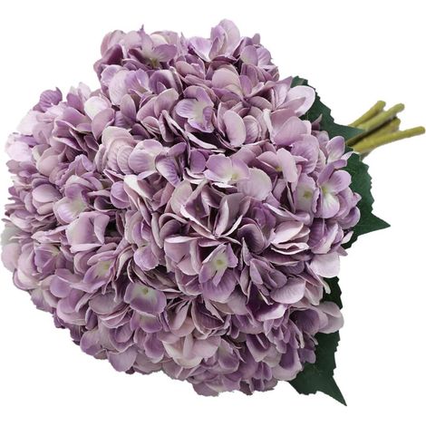 AIDUCHO Fleur D'hydrangea Artificielle De, 5 Pcs Simples Longues Soie Tige 6,3 Pouces Tête Hortensia Bouquets Pour Le Mariage, La Maison, Hôtel, Décoration De Fête, Arrangement Floral(Violet) (1/5)