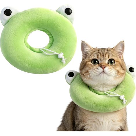 Collier pour chats et chiens, ajustable, anti-léchage, doux, motif grenouille mignon, confortable, en tissu doux, pour chats ou chiens jusqu'à 10 kg (1/5)