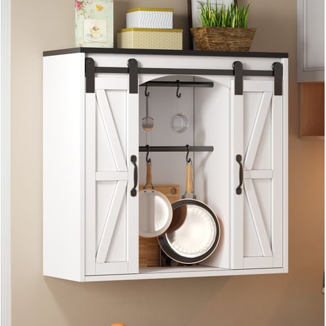 Küchen-Wandschrank mit Schiebetüren und verstellbaren Einlegeböden (80x31x76 cm), Wandmontage, MDF, Weiß (1/5)
