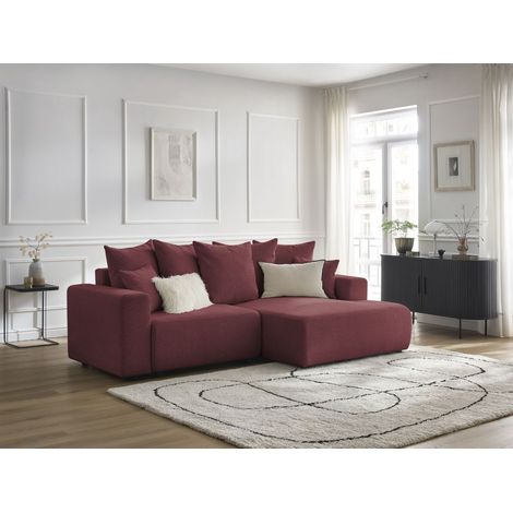 BOBOCHIC - Canapé d'angle convertible coffre ATILLA tissu chiné Angle droit Rouge (1/5)