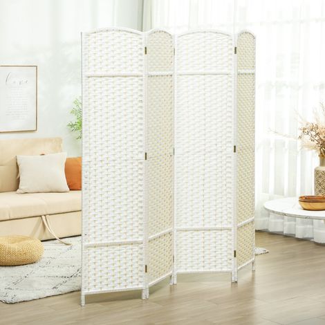 Paravent blanc pliable 4 volets, séparateur de pièce pour salon, chambre et bureau à domicile