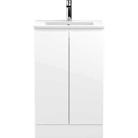 Hudson Reed Urban Floor Standing 2-Door Vanity Unit with Basin 2 Satin White - 500mm Wide (1/5)