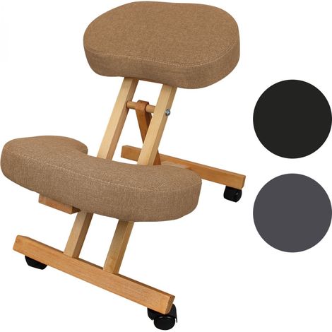 Tabouret de bureau ergonomique pliable et réglable – Siège assis-genoux en hêtre – Rembourrage mousse pour confort – Couleur beige – Vivezen