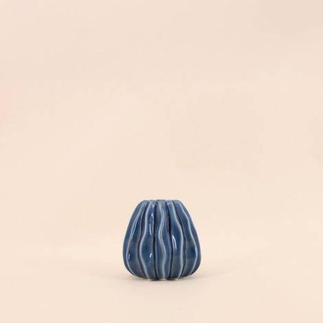 Vase en céramique structuré bleu, H9cm