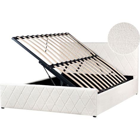 Ottoman Bed Boucle ROCHEFORT 160 x 200 cm (EU King Size) Off-White