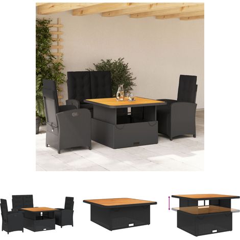 The Living Store 4-tlg. Garten-Essgruppe mit Kissen Schwarz Poly Rattan - Gartenmöbel-Sets (1/5)