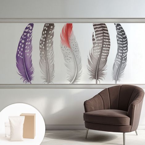 Papier peint intissé pour salon chambre à coucher peint imprimé Installation facile - Colle incluse gratuite Plumes à motifs 250x104 cm (1/5)