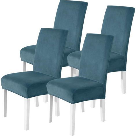 Housse De Chaise Velours 4 Pièces, Protection Chair Cover Epaisse Pour Hotel, Restaurant, Banquet, Cuisine, Bleu Paon (1/5)
