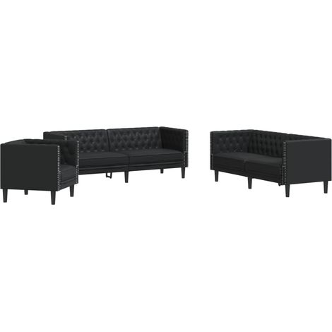 Ensemble de Canapé  Sofa Chesterfield 3 pcs noir similicuir