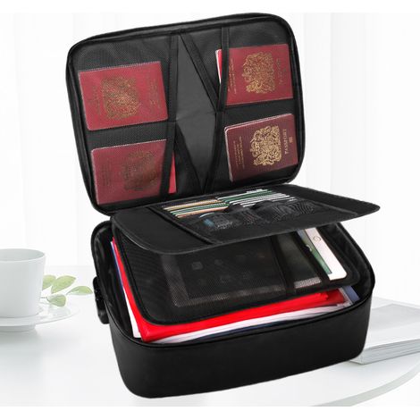 Coffre Fort anti feu avec Serrure, Sac Ignifuge de Grande Taille pour Argent, Passeport, Certificat important, Matériel de haute qualité 36 x 27 x 10cm avec sac organisateur multicouche