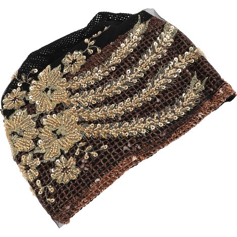 Chapeau en dentelle florale, bandeau, bonnet, foulard musulman pour les activités quotidiennes ou la chimiothérapie, couleur café et or, fleurs (1/5)