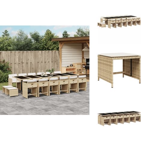 17-tlg. Garten-Essgruppe mit Kissen Beige Poly Rattan - Gartenmöbel Set - Essgruppenset - PE-Rattan Möbel - Outdoor Möbel - Gartentisch (1/5)