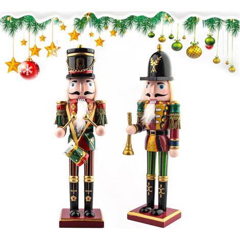 Lot de 2 casse-noisettes bois 30 cm tambour clairon, décoration boules Noël, cadeau collectionneurs (1/4)