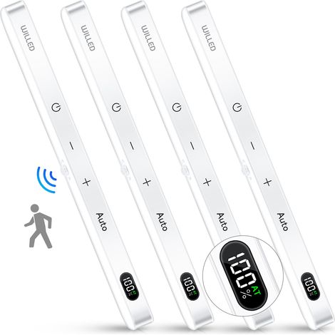 (4 pièces) Veilleuse LED sans fil rechargeable avec bande lumineuse tactile et indicateur de niveau de batterie (1/5)