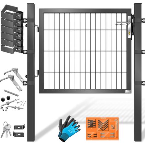 KESSER® Gartentor Premium Gartentür aus Metall verzinktem Stahl Gartentür für Stabmattenzau Zauntor Hoftor inkl. Pfosten mit Schloss Türklinke Anthrazit / 80 x 106 cm (1/5)