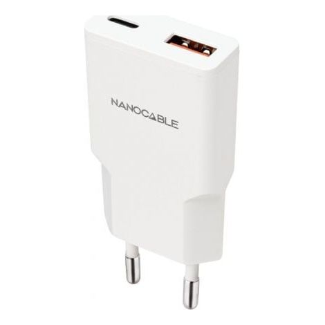 Cargador de Pared Nanocable 10.10.2025/ 1xUSB Tipo-C/ 1xUSB/ 25W/ Blanco