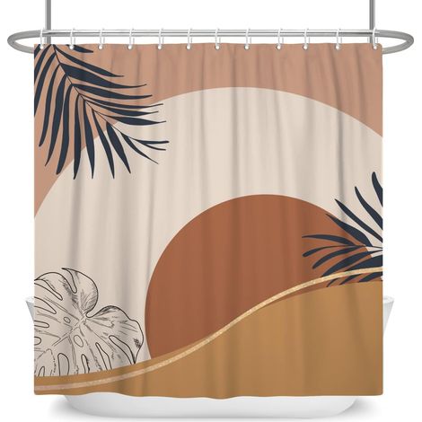 180x180cm Rideau de Douche Abstrait Milieu du Siècle Plante à Flanc de Colline, Palmier, Feuille de Monstera pour Salle de Bain et Baignoire Étanche (1/5)