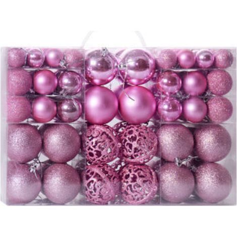 Set of 100 Sturdy Plastic Christmas Baubles Indoor Outdoor Christmas Decoration for Tree Pink (1/5)
