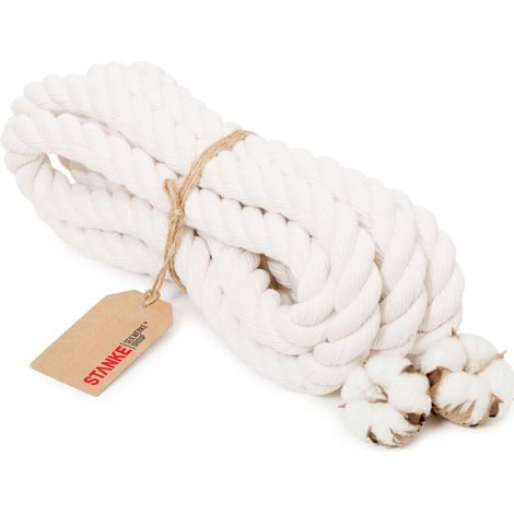 Seilwerk STANKE Baumwollseil 40mm x 25m, 3-schäftig gedreht - Handlaufseil 40mm, Sockelleiste Seil, Seil für Wandabschluss, für Prallschutz - formstabil, leicht zu knoten, 100% natürliche Baumwolle