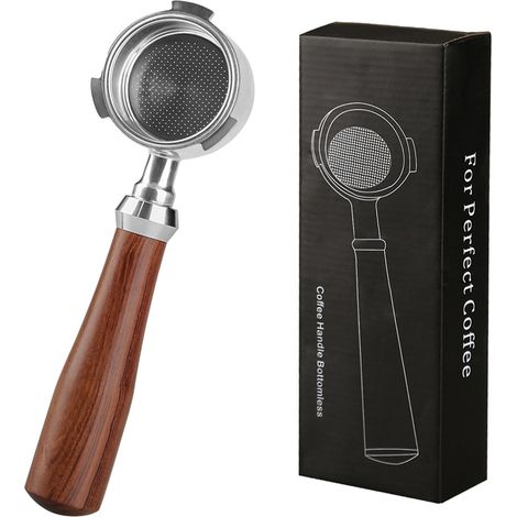 Porte-filtre à café sans fond de 51 mm, compatible avec les machines à expresso DeLonghi EC680 et EC685, poignée en bois de rose (panier-filtre inclus). (1/5)