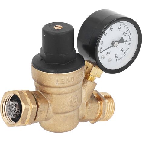 Réducteur de pression d'eau en laiton, réglable 160 PSI, avec manomètre et filtre d'entrée, pour camping-car et caravane (1/5)