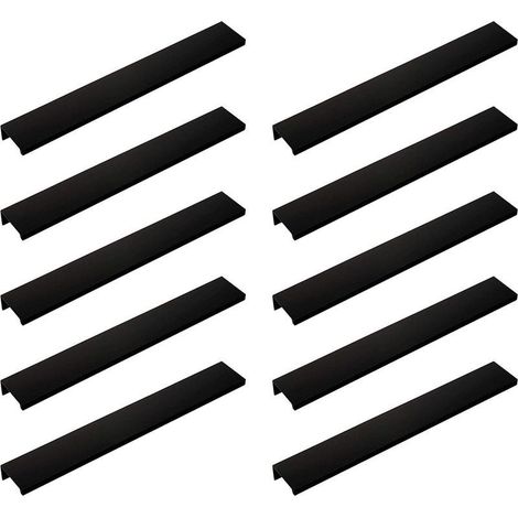 10 pièce Poignée Noir Poignée de Meuble Noir- Poignée Invisible Poignee de Meuble Cuisine Noir Poignée Meuble Noir poignée de porte cuisine intégré Entraxe 160mm (1/5)
