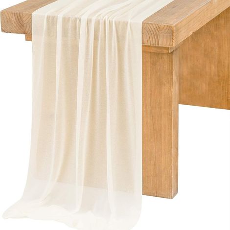 Chemin de table en mousseline de soie Décoration de table pour anniversaire, mariage - 75 x 300 cm - Champagne (1/5)