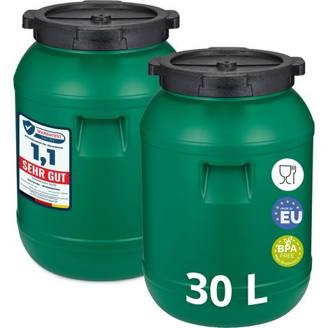 Garronda Lot de 2 fûts alimentaires 30 L en HDPE sans BPA, à large ouverture, conteneurs pour eau, aliments et eau de pluie, vert GD-0121