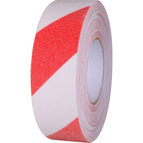 Ruban Adhésif Antidérapant de 20m×5cm, Ruban Antidérapant Améliorant la Prise, Autocollant de Sécurité Adhésif fort pour Intérieur et Extérieur, Rouge et Blanc (1/4)